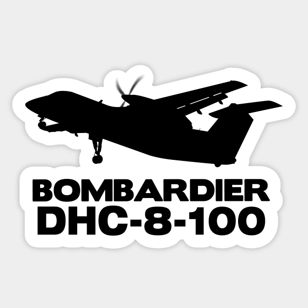 Bombardier Dash 8-100 Silhouette Print (Black) Sticker by TheArtofFlying